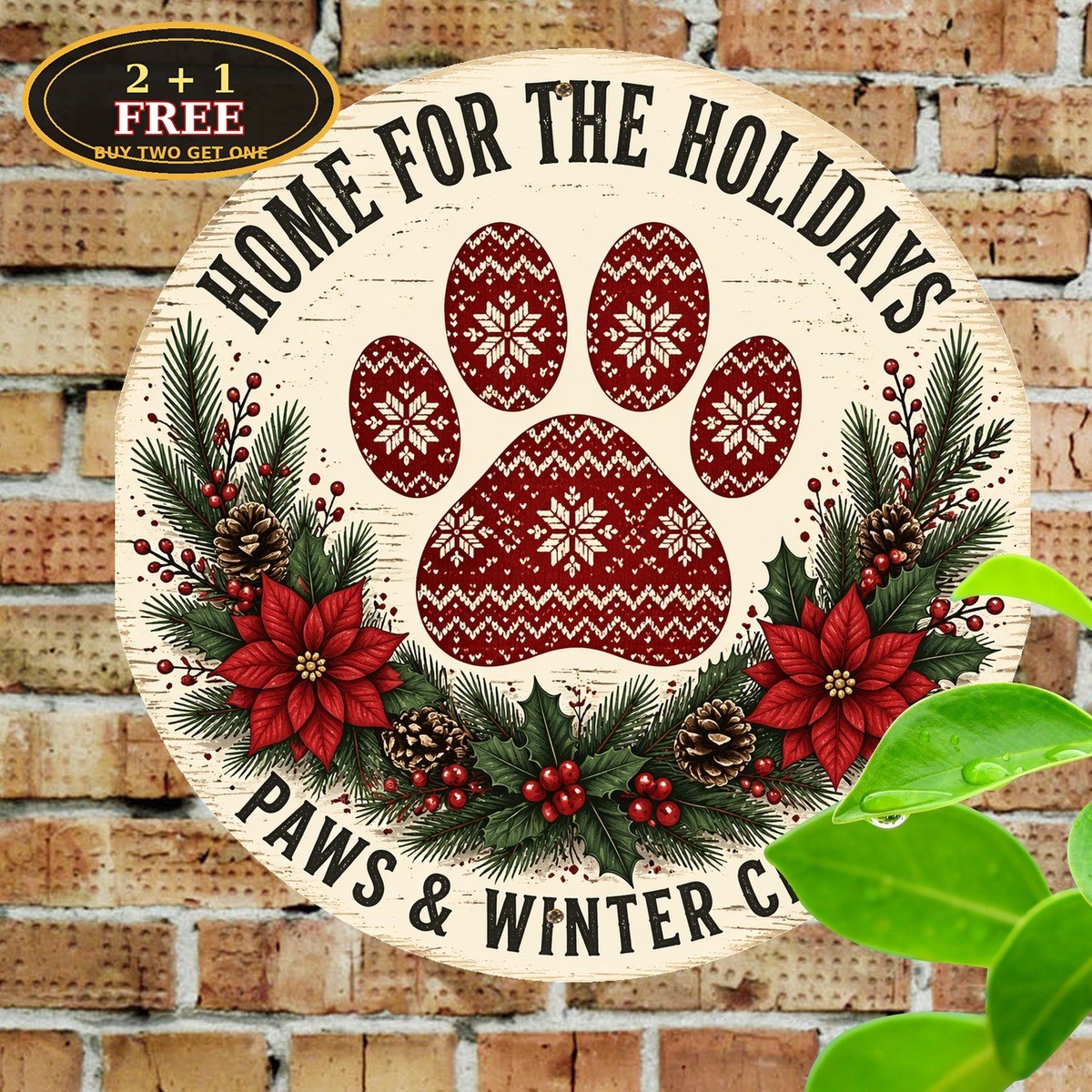 Paw Print Round Welcome Sign Iron Tin Metal Pet Lover Decor 8x8