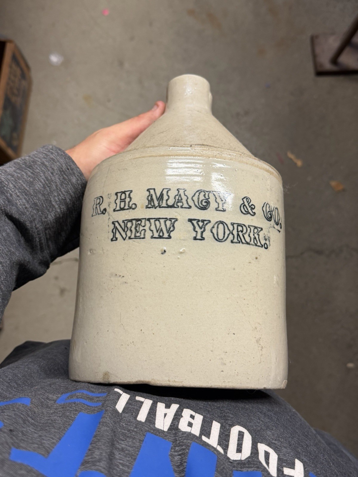 Vintage-Style Glazed Beige Stoneware Jug with Handle - R. H. Macy & Co. NY