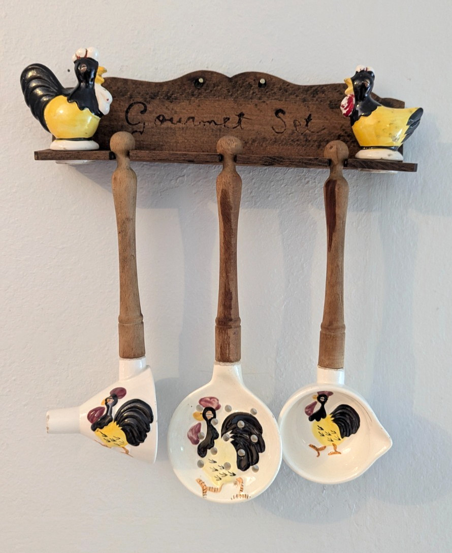 Vintage Thames Japan Rooster Ceramic Kitchen Utensil Gourmet Set Wall Rack 5 Pc Vintage Thames Japan Rooster Ceramic Kitchen Utensil Gourmet Set Wall Rack 5 Pc