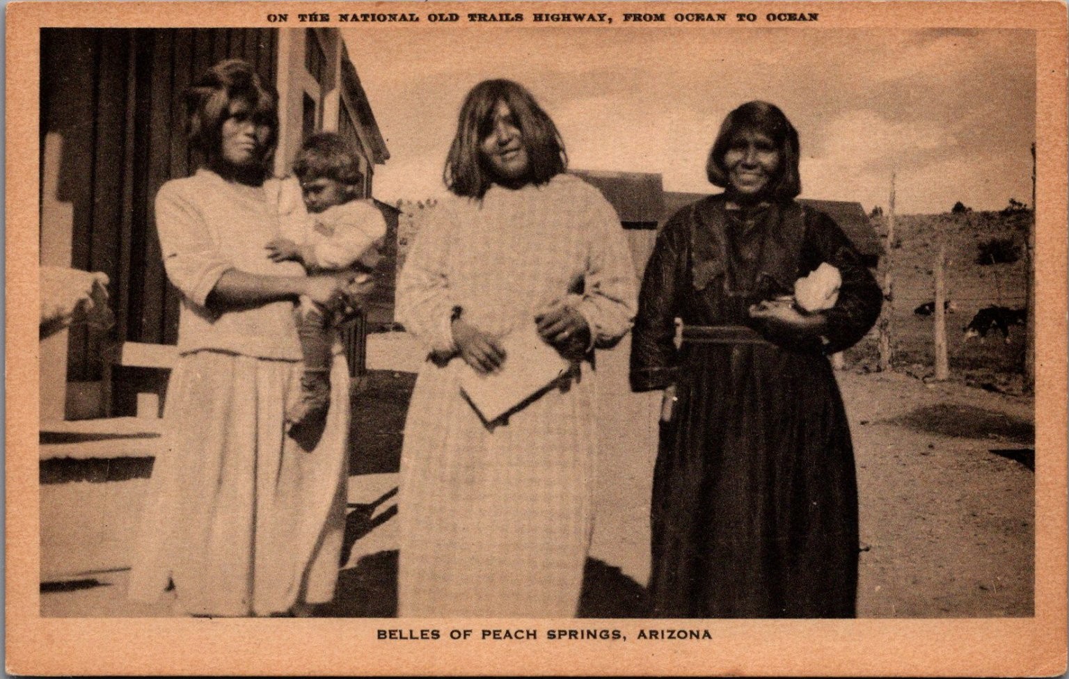 Peach Springs AZ Belles Old Trails Highway RPPC Native American Postcard