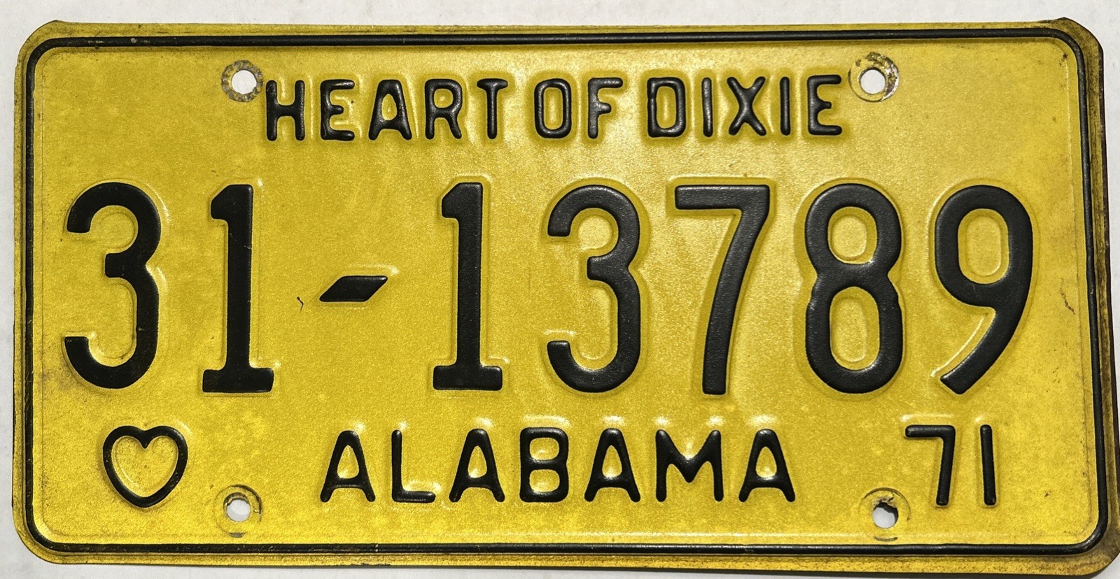VINTAGE 1971 ALABAMA LICENSE PLATE CAR TAG #31 ETOWAH COUNTY 