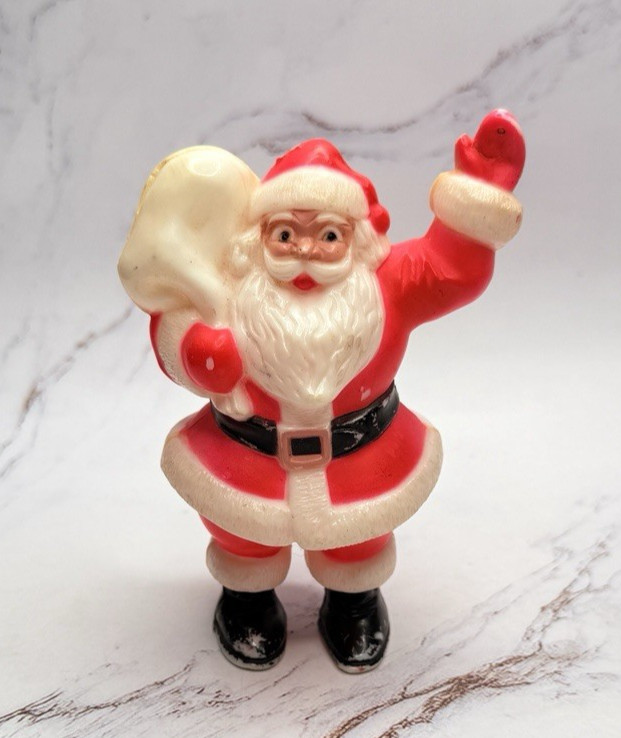 VTG 1950’s Hard Plastic Molded Waving Santa Claus MCM AS IS 4.75\