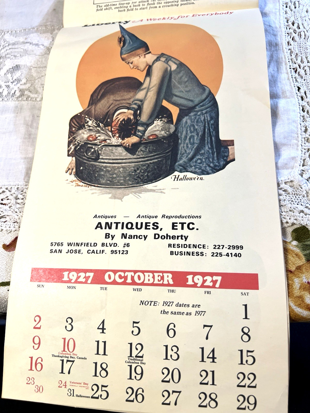 1975 Reprint of Vtg 1927 Liberty 12 Month Wall Calendar Halloween Graphic +++