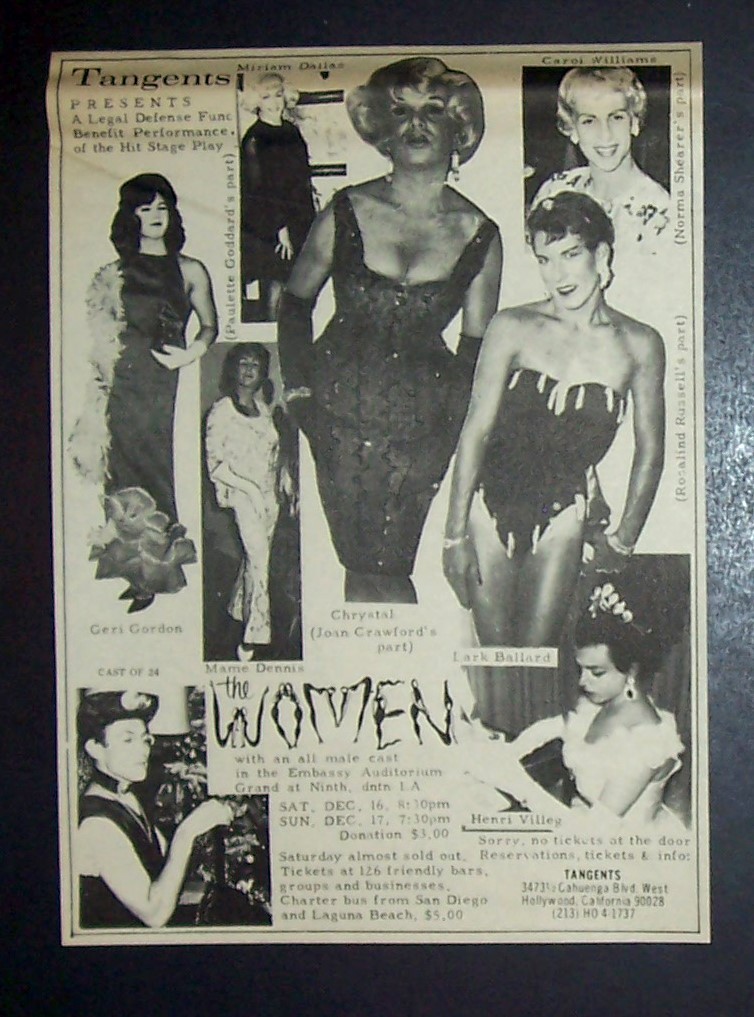 Tangents The Women All Male LA Female Impersonator Drag Show 1967 Performance Ad