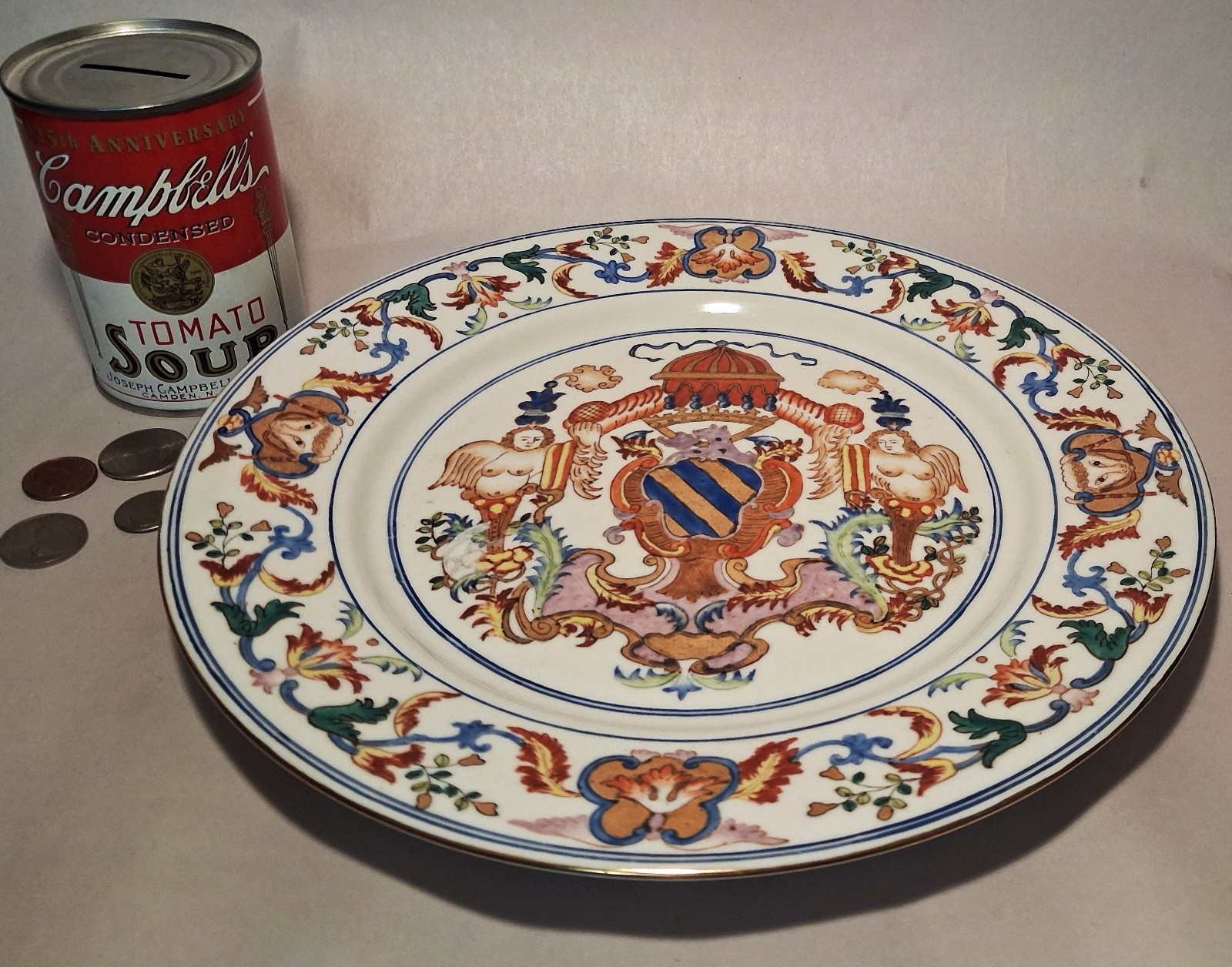 1900s vtg chinese royal gold crown porcelain plate kangxi-yongzheng armorial art