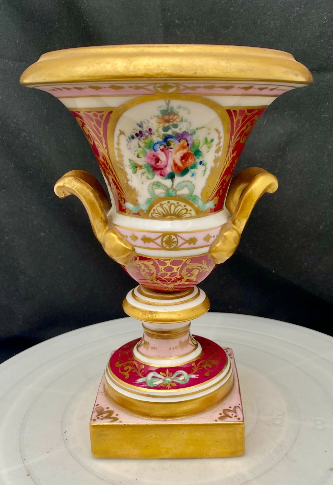 1951 LE TALLEC PARIS HAND PAINTED LIMOGES PORCELAIN MEDICI VASE URN FLORAL GOLD
