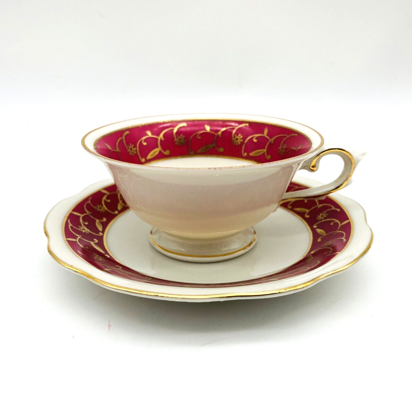 Porzellan Imperial Germany Footed Demitasse Tea Cup Saucer Pink Gold Trim