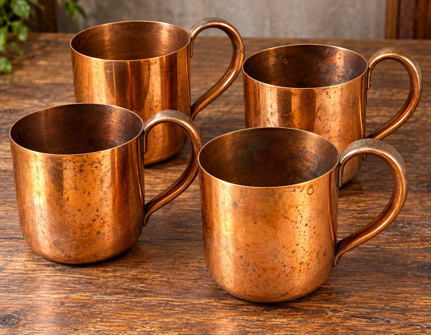 Rare Vintage 1940s-60s Ozelina’s Ozell Copper Mugs Set of 4 MCM Los Angeles Cali
