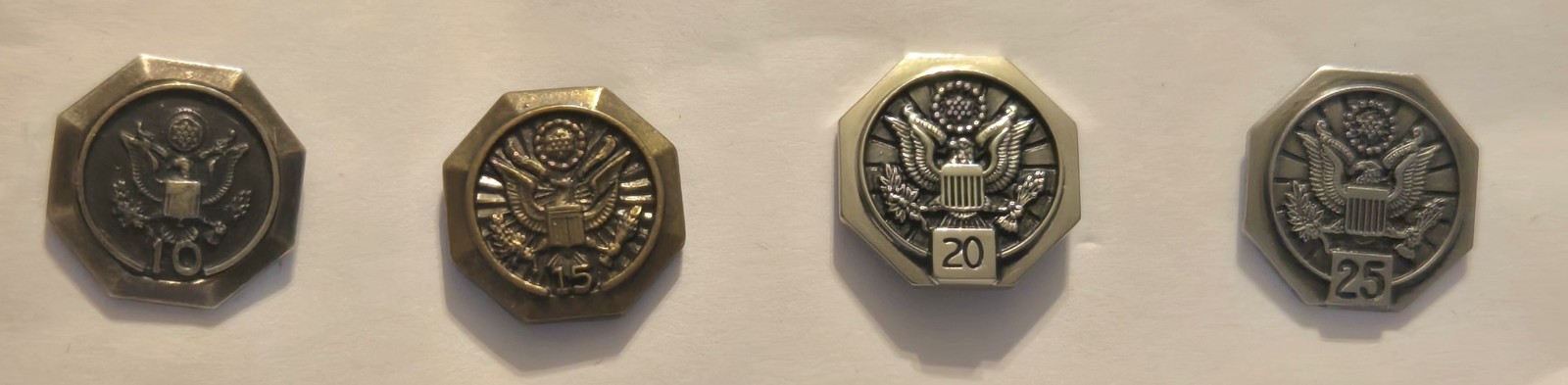 4 Federal Career Service Lapel Pins Octagon Years Of Service 10,15,20,25 J29