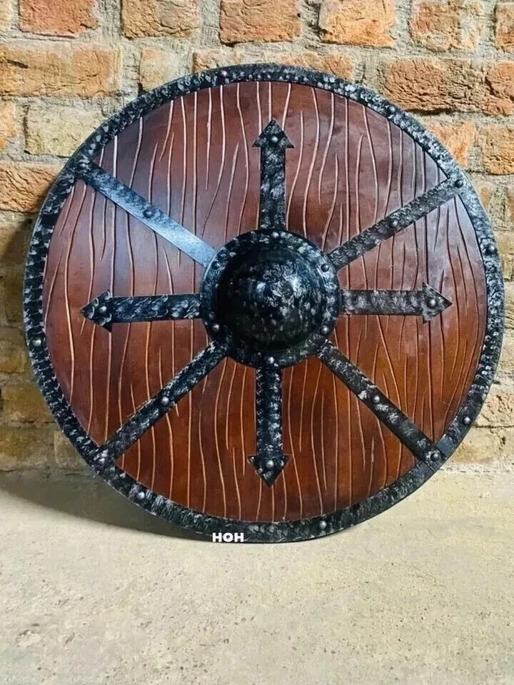 24\'\' Medieval Wooden Carved Viking Shield Authentic Handmade Norse Battle Shield