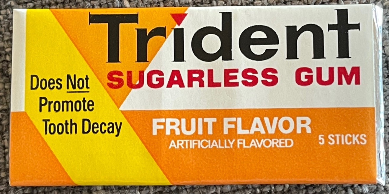 Vintage 1970’s TRIDENT FRUIT FLAVOR  SUGARLESS GUM  Sealed  New Old Stock