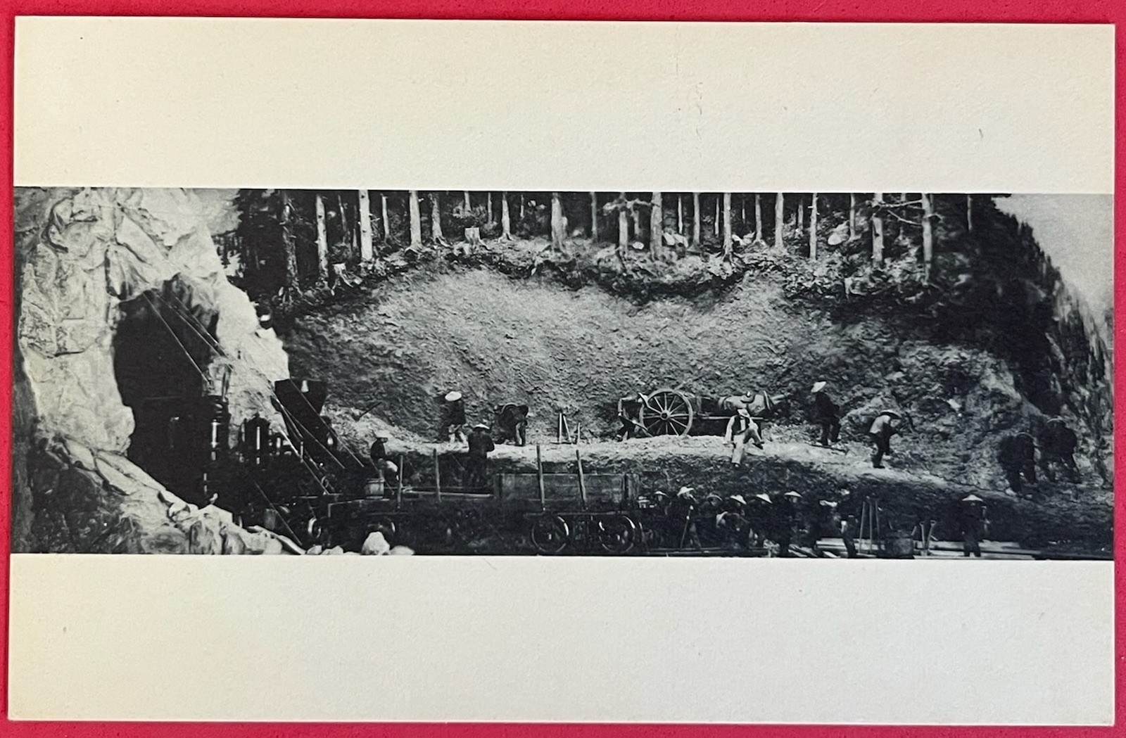 Miniature Diorama. TRANSCONTINENTAL RAILROAD, 1860s. L.A. County Museum postcard