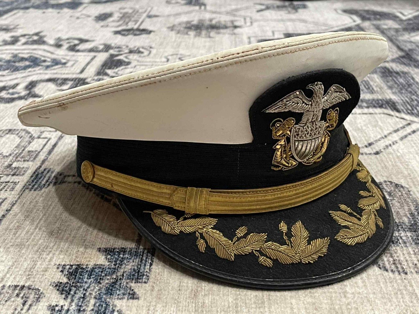 Early Post WW2 WWII US Navy USN Officer's Visor Cap NAMED - USS PHILIPPINE SEA