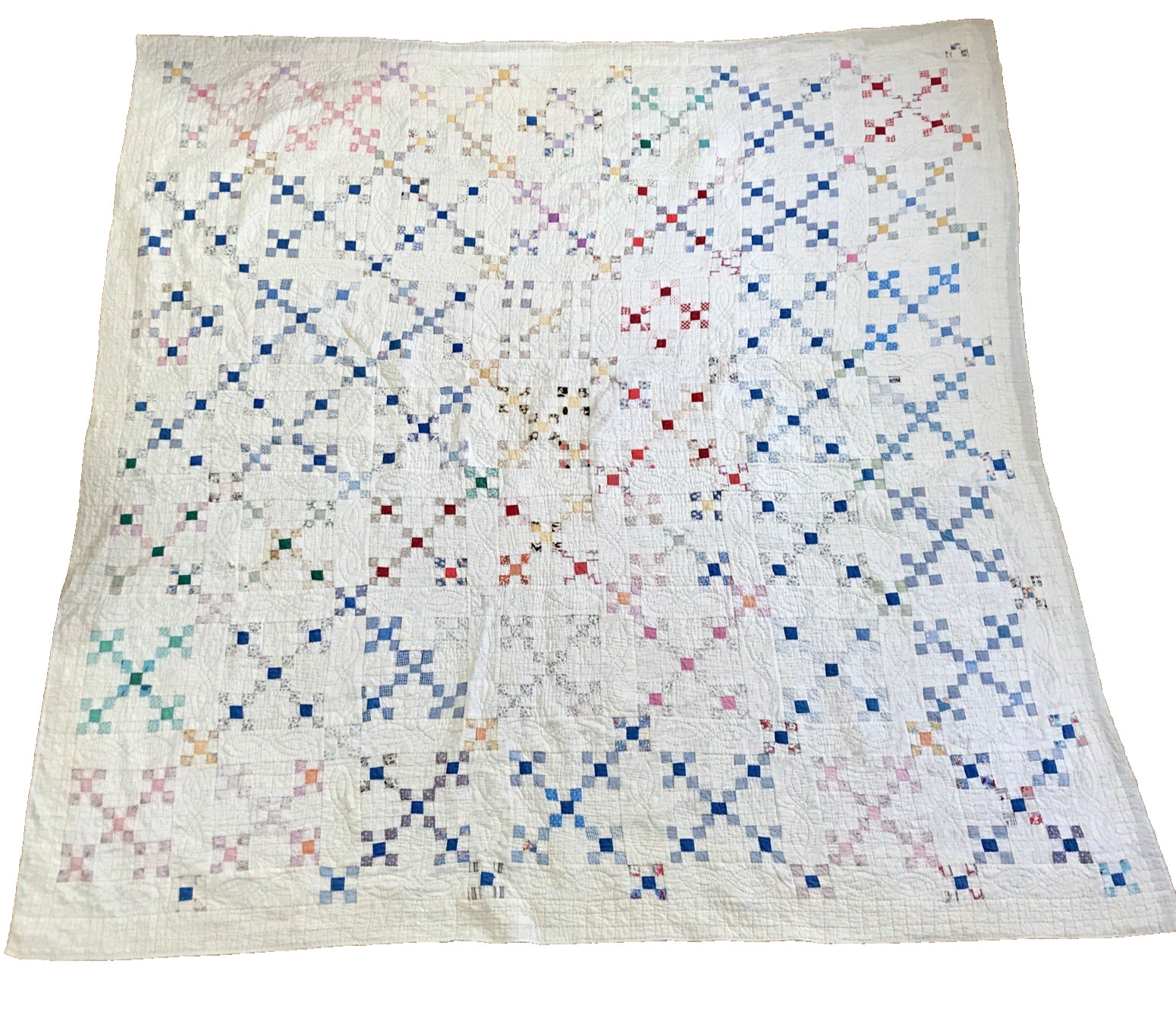VTG Postage Stamp Scrappy 9 Patch Quilt Feed Sack Style Cottagecore 82