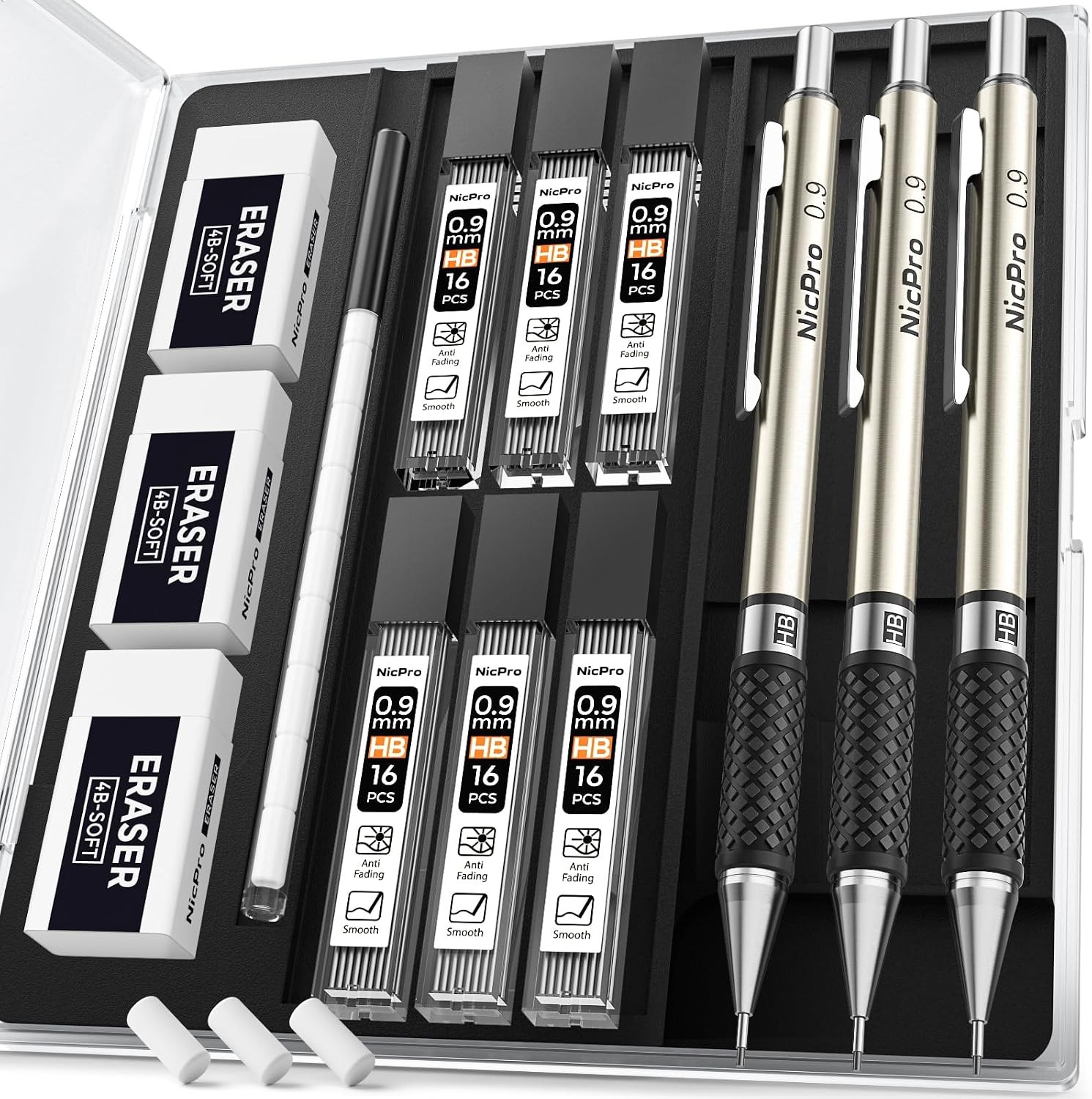 Nicpro 0.9 mm Art Mechanical Pencil Set in Storage Case, 3 0.9mm, Metallic Nicpro 0.9 mm Art Mechanical Pencil Set in Storage Case, 3 0.9mm, Metallic