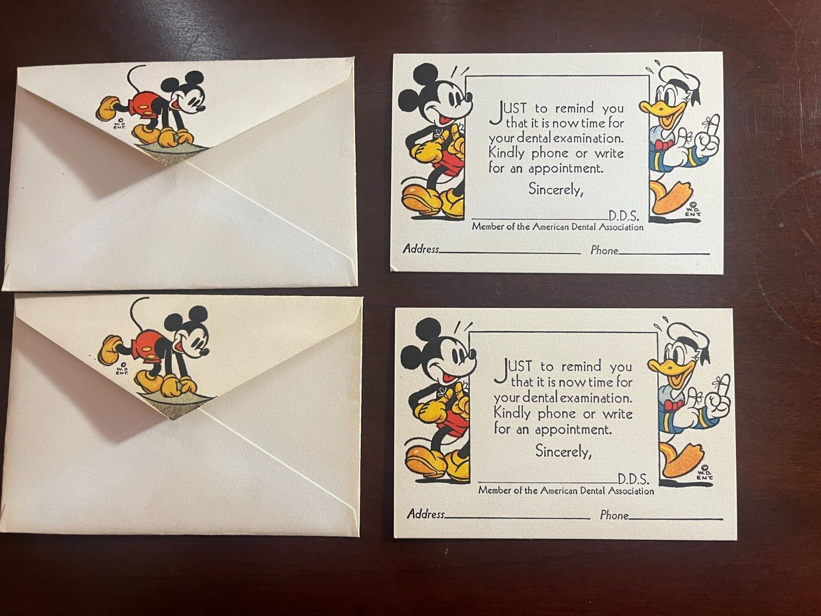 Disney vintage - Mickey Mouse & Donald Duck dentist appointment reminder cards
