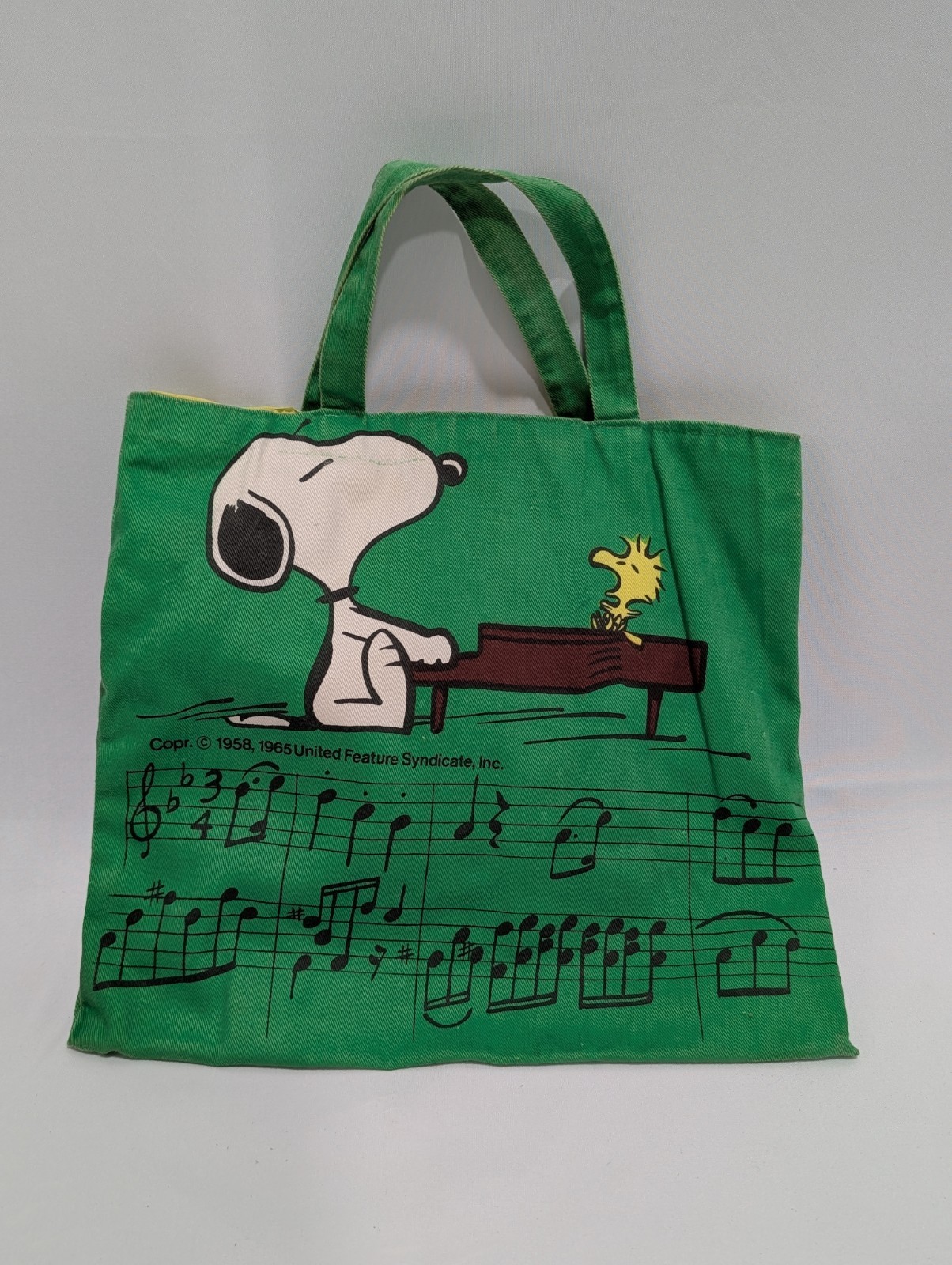 Rare Vtg 1965 Peanuts Snoopy Music Green Canvas Lunch Bag Tote Butterfly Org