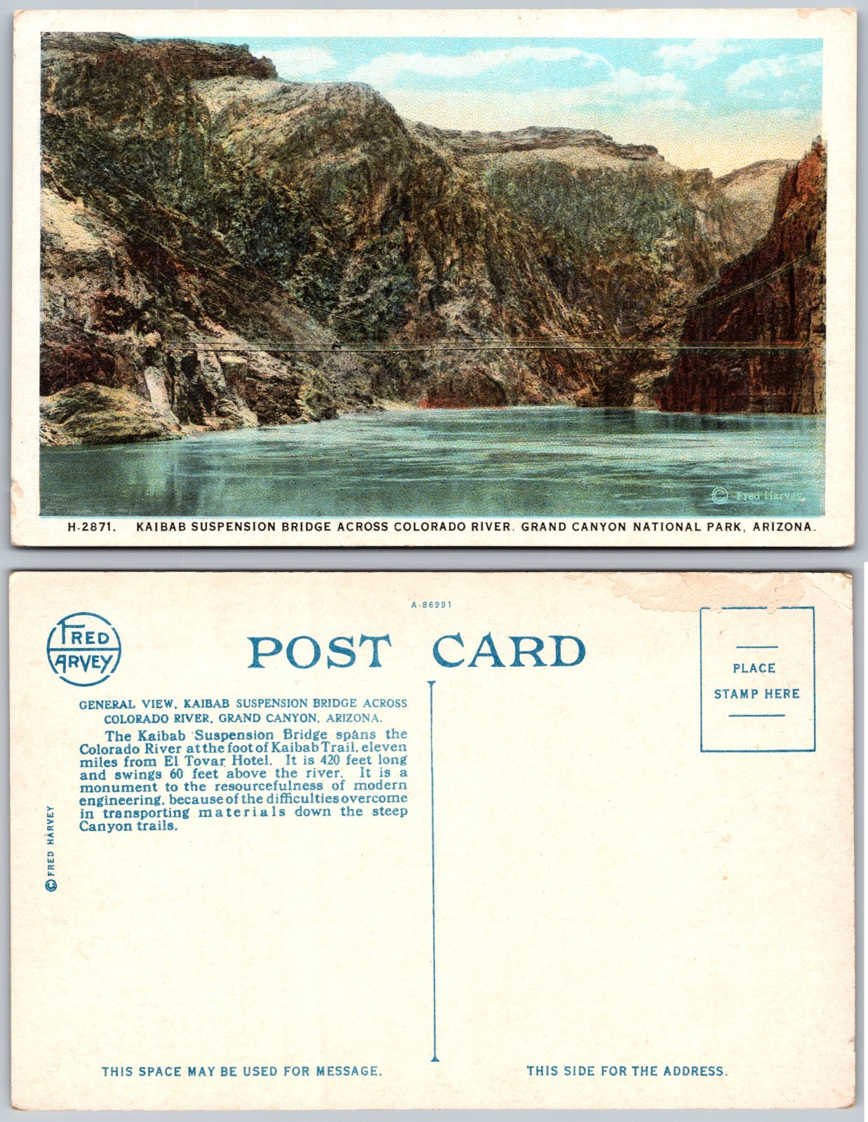 Arizona Grand Canyon Kaibab Suspension Bridge Postcard