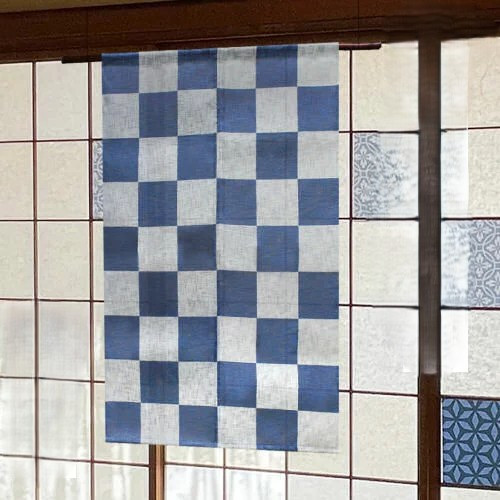 Kyoto Noren Japan Hanging Door Curtain Linen Ai Indigo dye Ichimatsu Check Japan