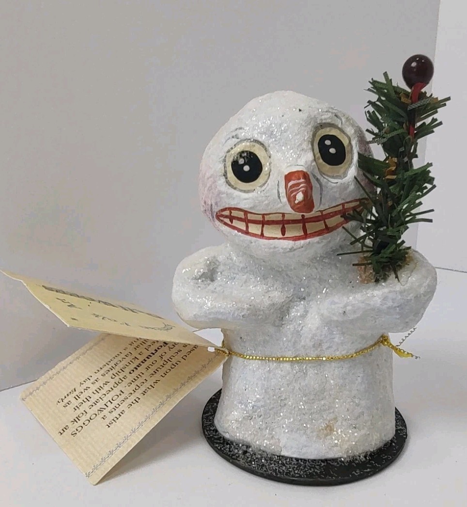 Vintage Poliwoggs Signed Snowman Ghost Folk Art Sugared Figurine 2000 Primitive Vintage Poliwoggs Signed Snowman Ghost Folk Art Sugared Figurine 2000 Primitive