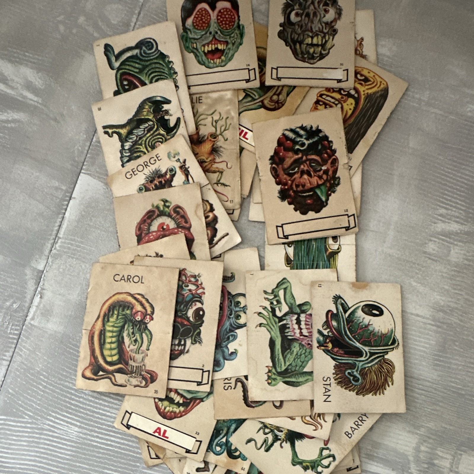 Vintage 1965 Topps Ugly Stickers Lot of 52 - 42 with Backs / 10 No Backs