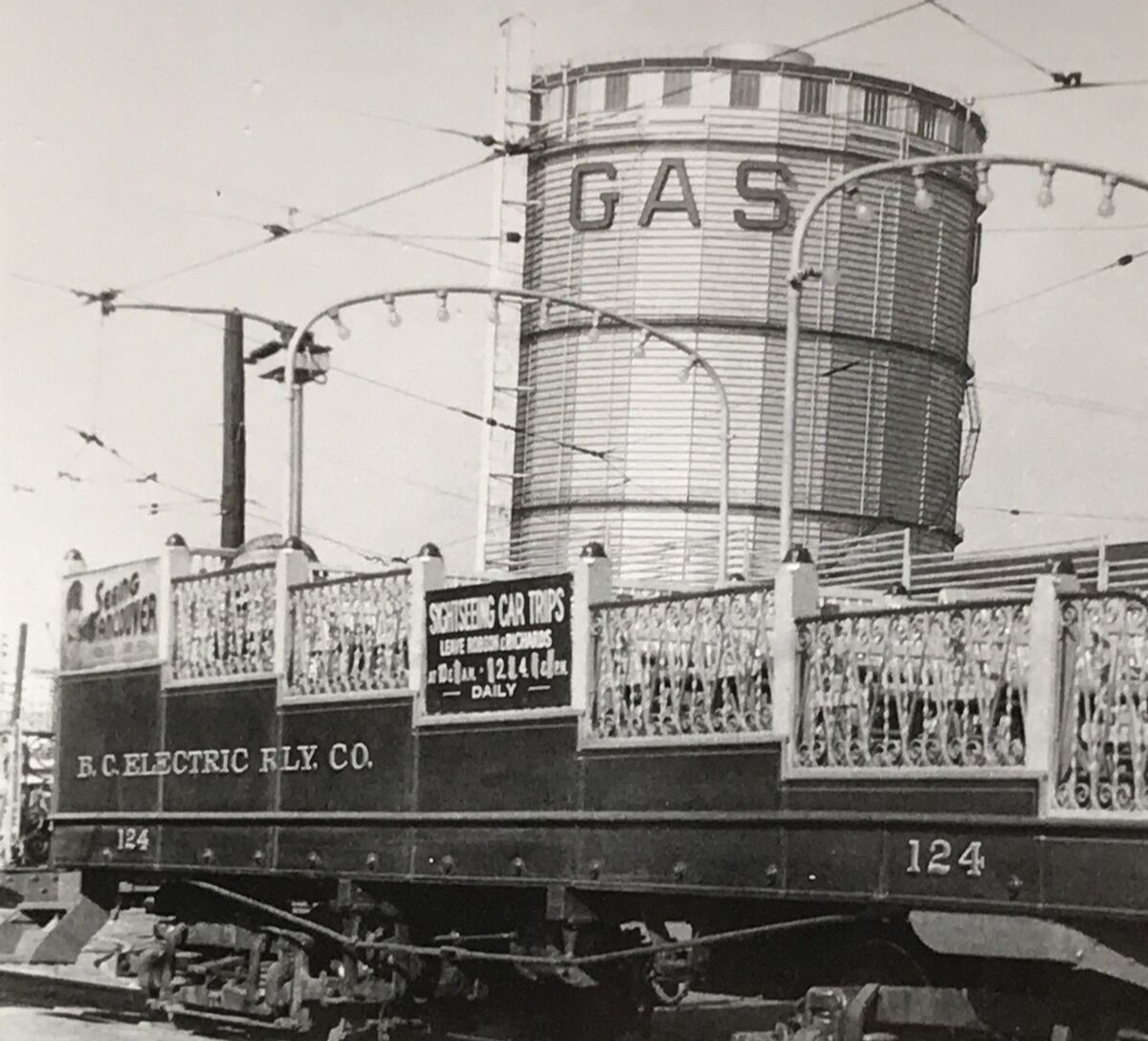 British Columbia Electric Railway Railroad BCER #124 Open Car Train Photo 1927