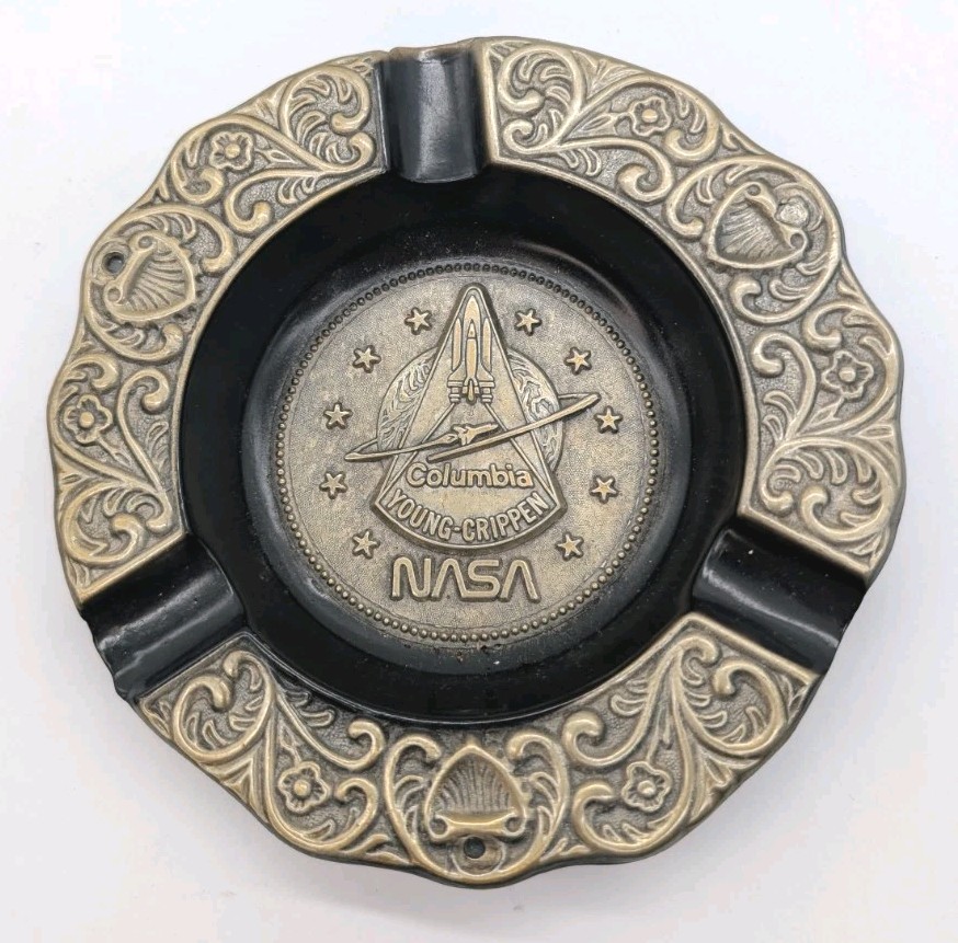 Vintage NASA Ashtray Columbia Young-Crippen Space Metal Houston TX