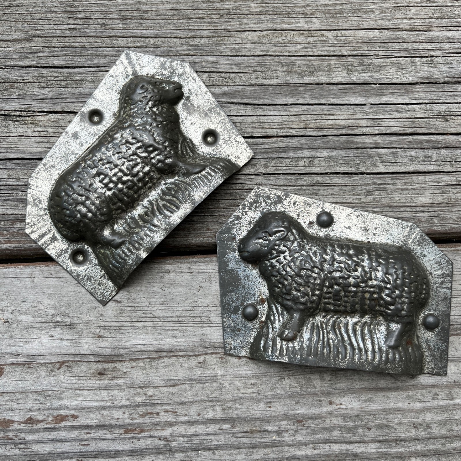 Antique Sheep Chocolate Tin Mold,  2 Piece Mold 4  1/2