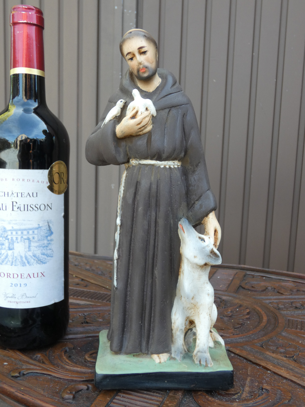 Antique ceramic chalk statue saint Francis Assisi religous Antique ceramic chalk statue saint Francis Assisi religous