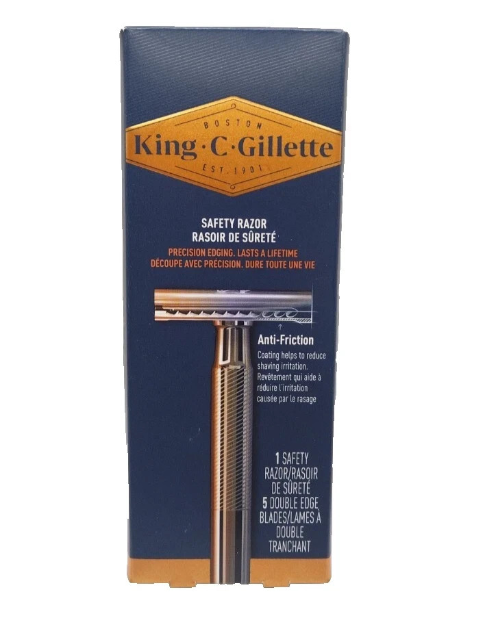 NEW King C Gillette Men's Double Edge Safety Razor + 5 Refill Blades