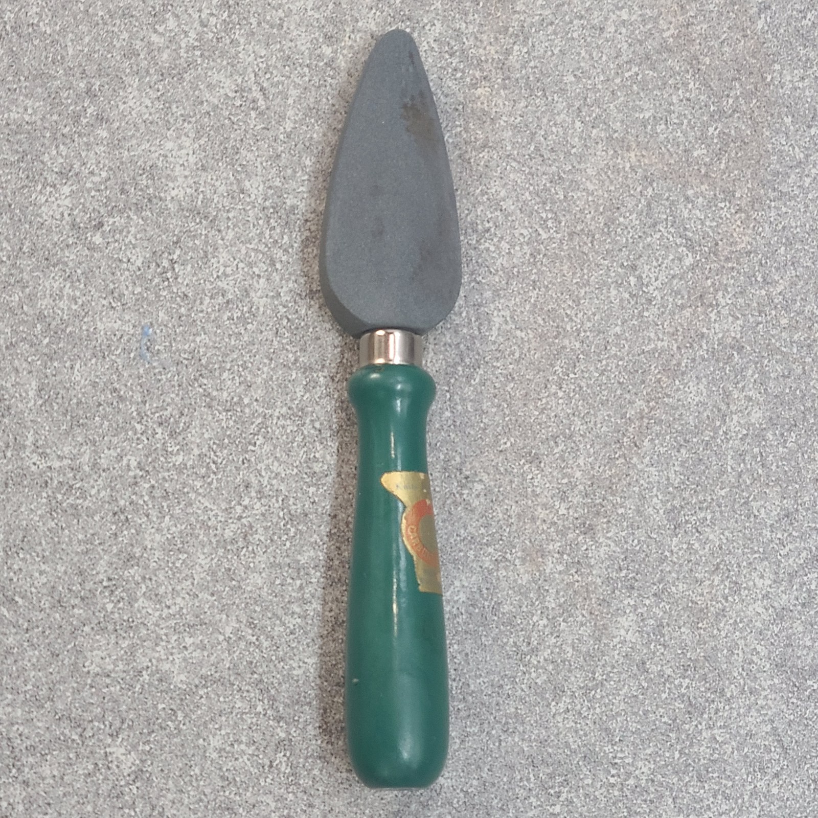 Vintage Carborundum No 66 Knife Sharpener Green Wood Handle Sharpening Stone Vintage Carborundum No 66 Knife Sharpener Green Wood Handle Sharpening Stone