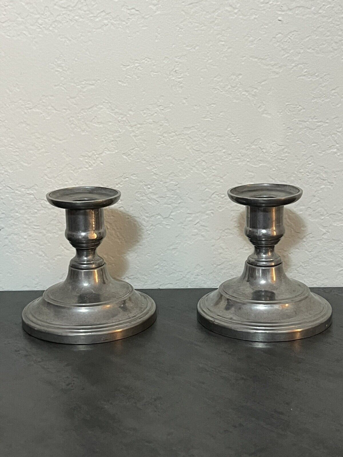 Vintage Duratale By Leonard Pewter Short Candle Sticks Made In Italy Pair Of Two