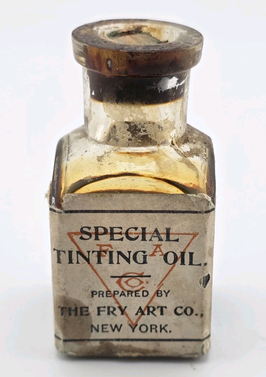 Antique Fry\'s Special Tinting Oil Medium Mixing Painting Bottle w/ Oil & Cork