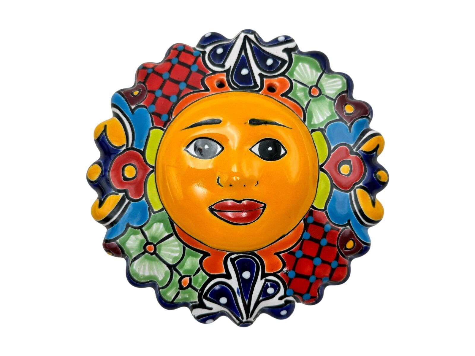 Talavera Sun Face Mexican Pottery Folk Art Hand Painted Home Decor 9.5