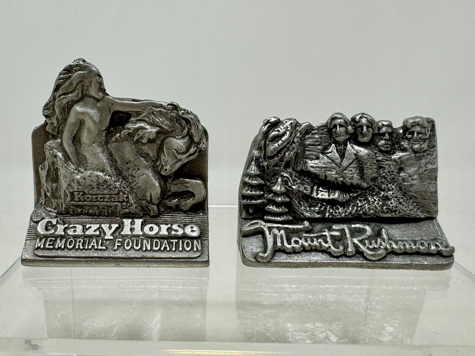 Vtg Mt Rushmore & Crazy Horse Pewter Miniatures - Skyline Sculptures By N. Gish