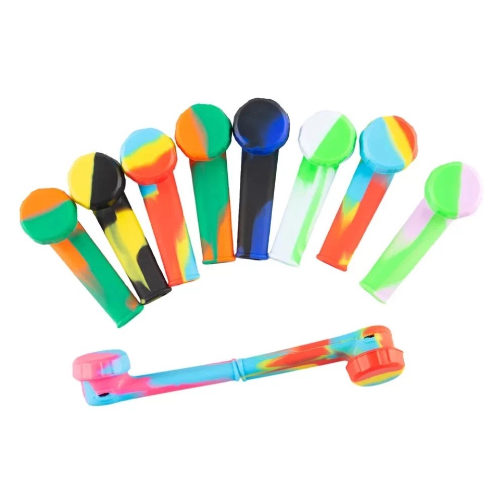 10PC 3.4\'\' Mini Silicone Smoking Hand Pipe with Metal Bowl & Cap Lid Pocket Pipe