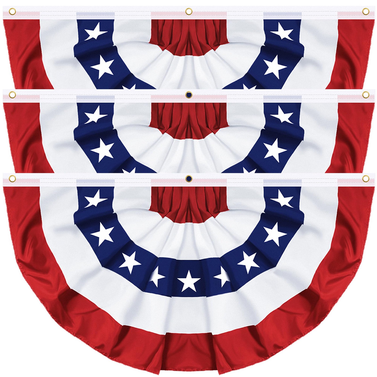 Regteb 3 Pack 3X6 Ft Usa Pleated Fan Flag American Bunting Flag Patriotic Half