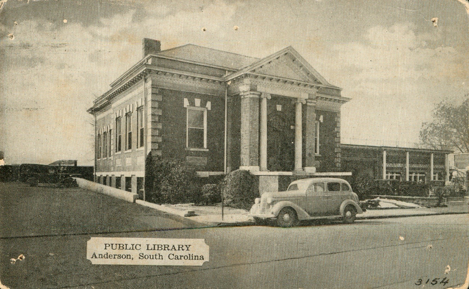 ANDERSON, South Carolina, Public Library, Postcard Antique c1930 Poor Condition
