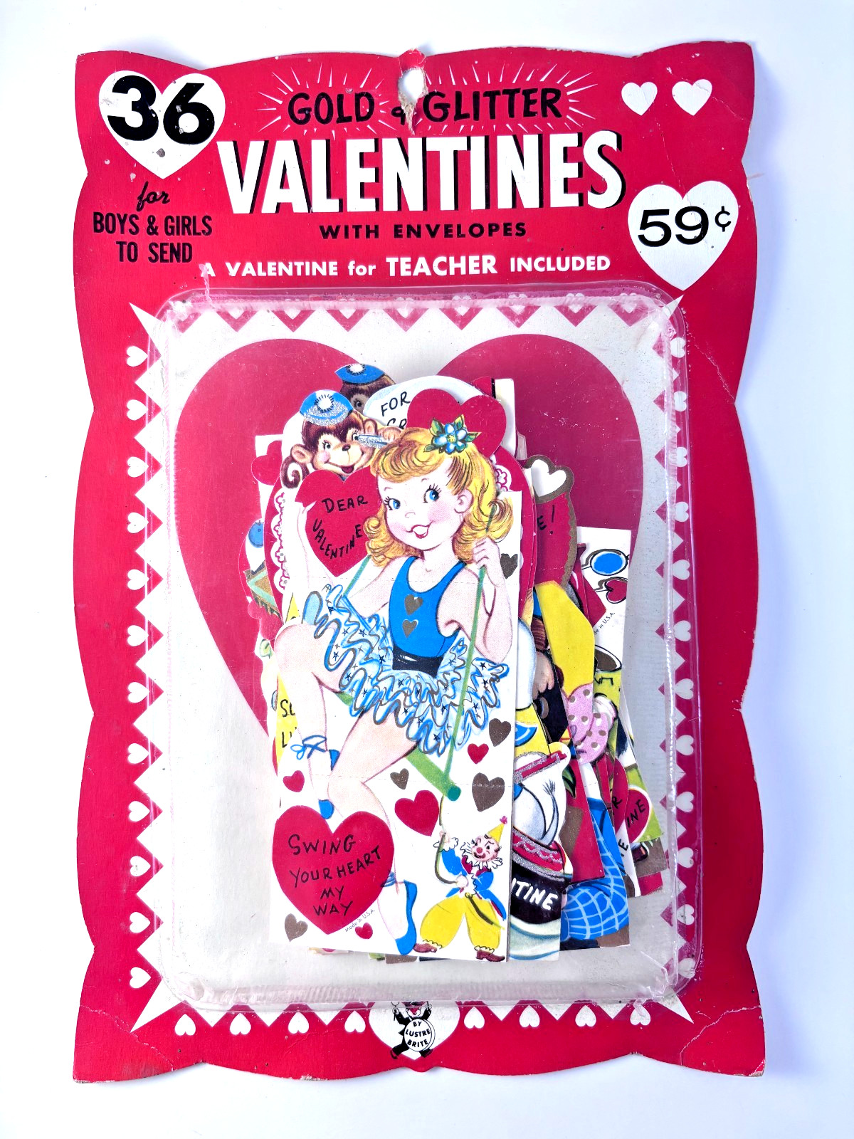 Vtg 1950s-60s Lustre Brite Valentine\'s Day Cards Package of 36 with Envelopes