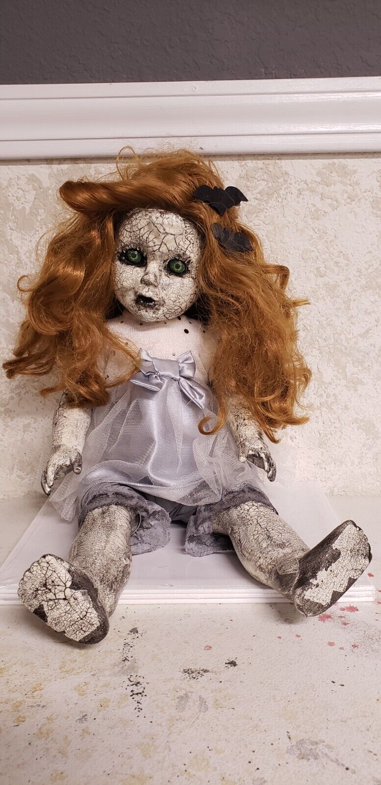 OOAK, creepy, crackle Doll , handmade, 18 in tall, halloween prop