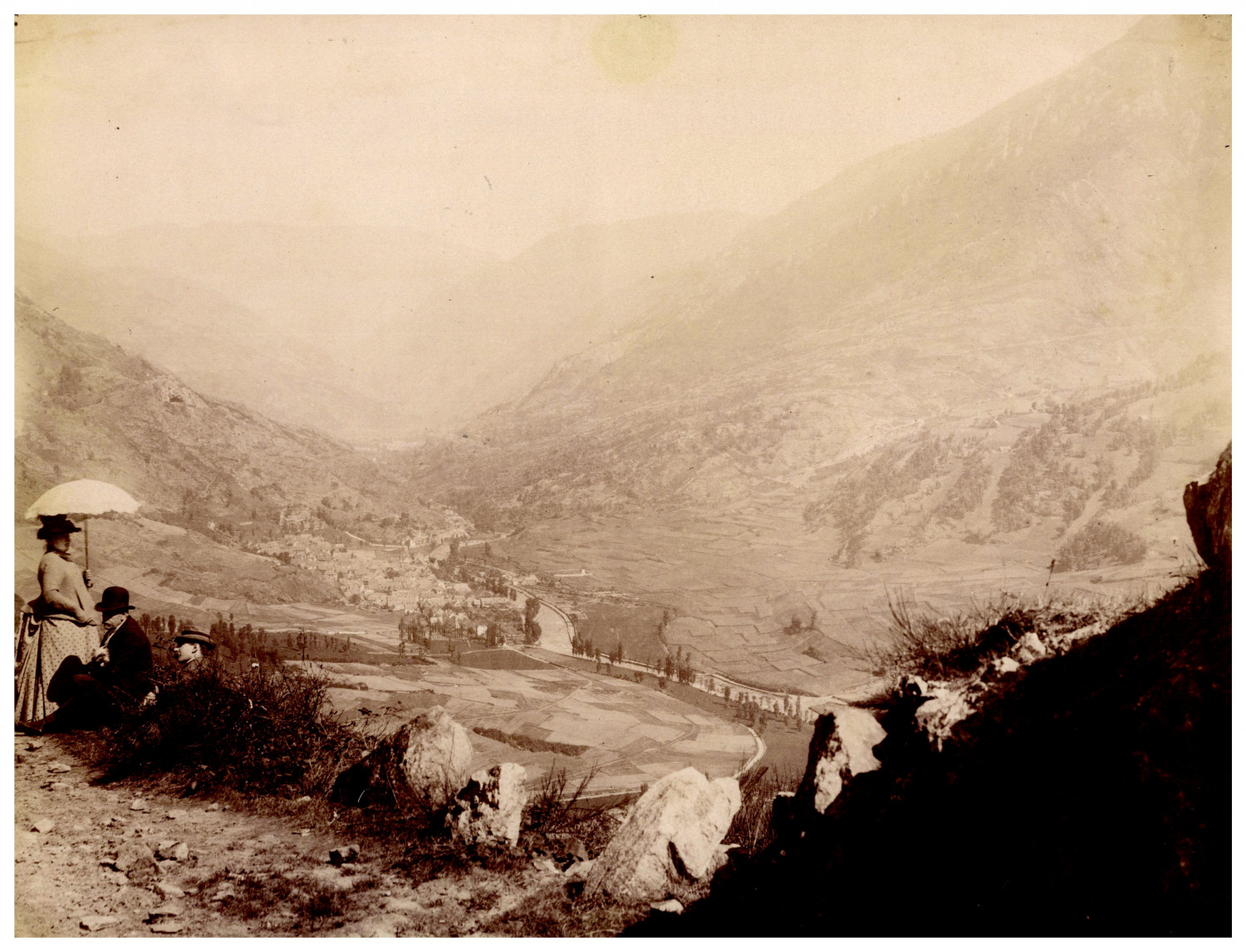 France, Pyrenees, Luchon, Characters contemplating the Val d'Aran vintage album