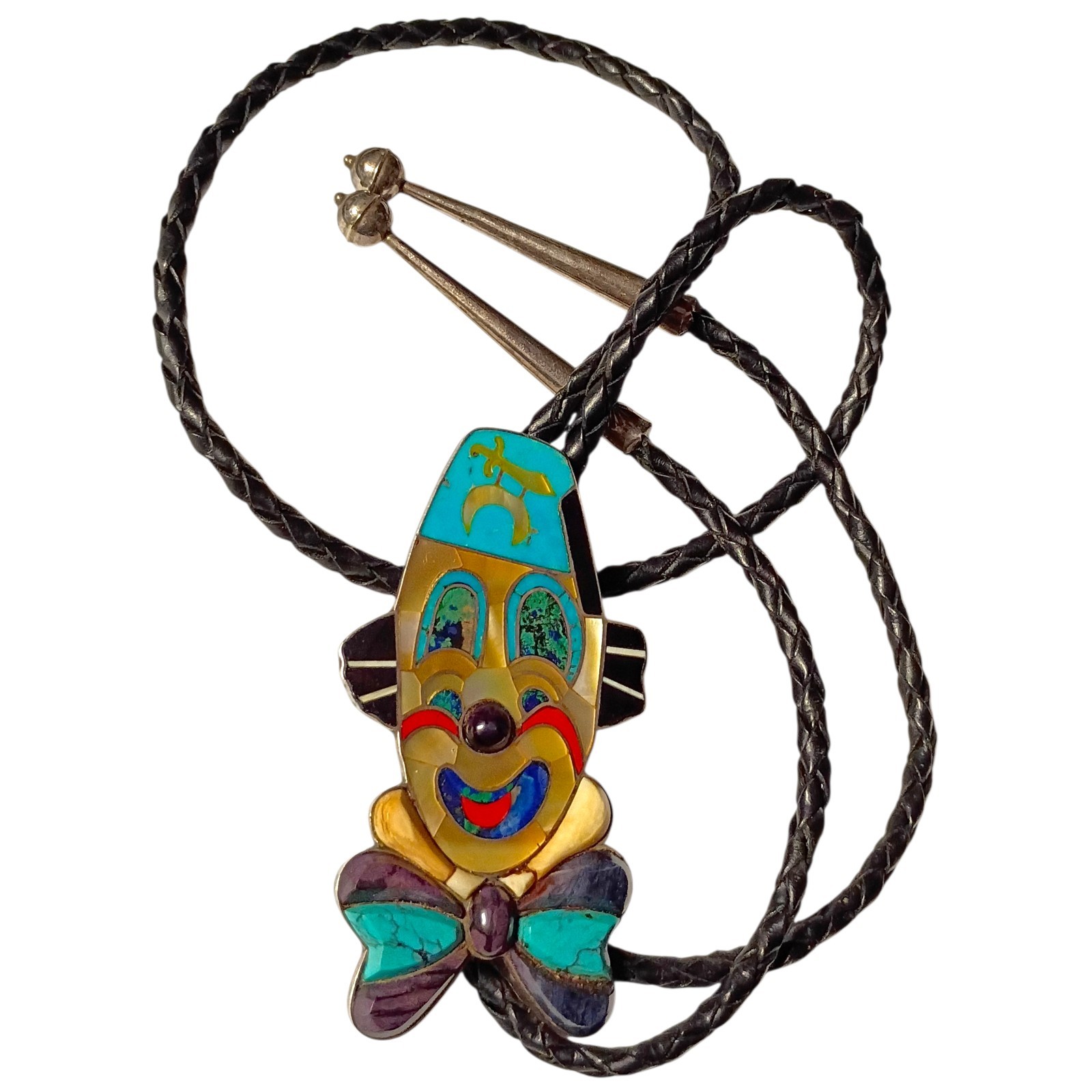 Astute Masonic Shriners Ed Courgette Zuni Clown Sterling Silve Inlay Bolotie 