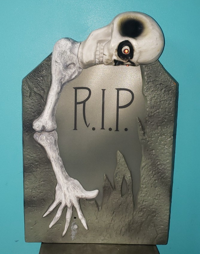 Vintage Gemmy Skeleton Kaleidoscope Tombstone Halloween Lights Sounds