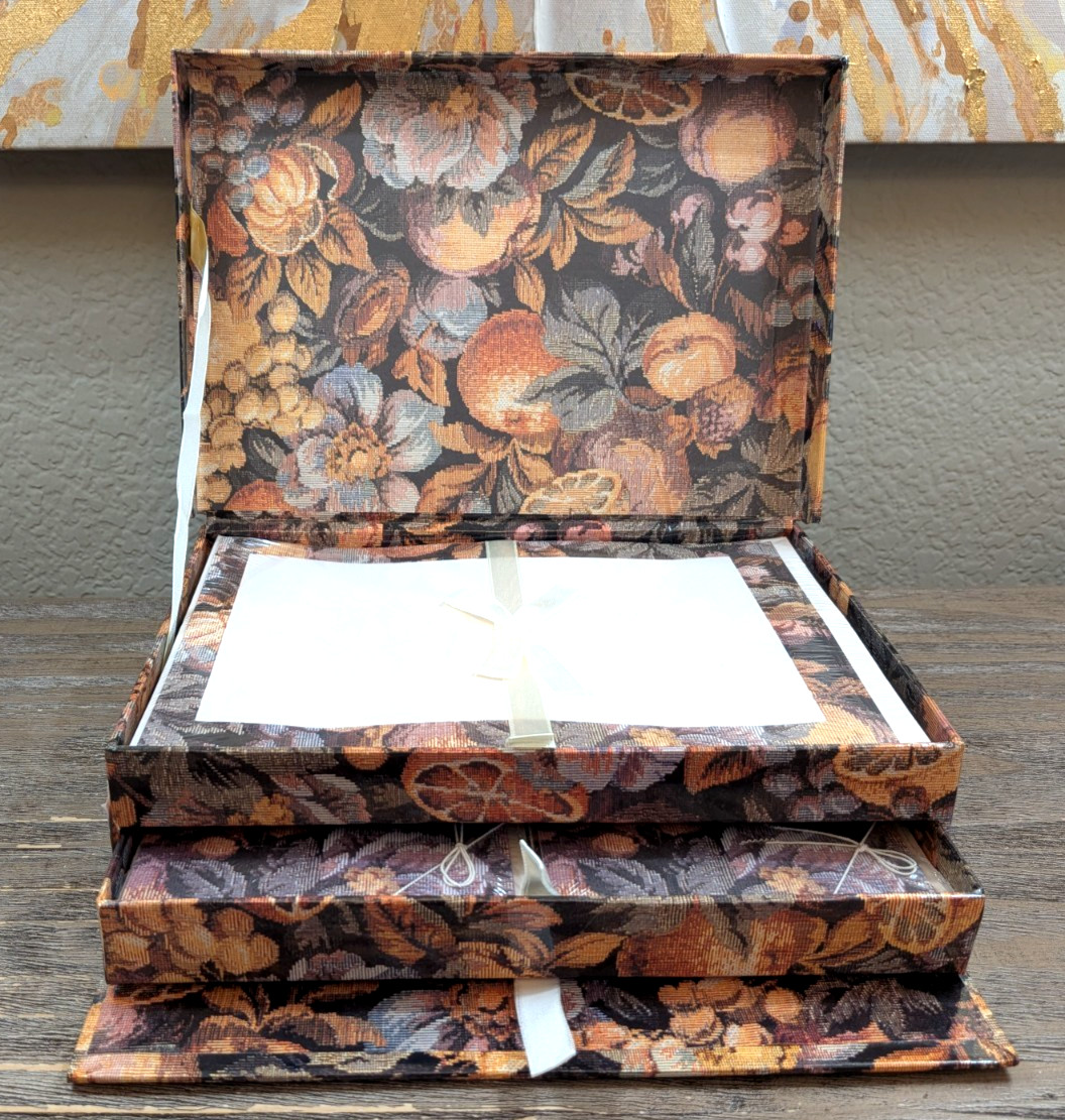Vintage LaVie Stationery Box Set Floral Fruit Tapestry Sealed Paper Envelopes