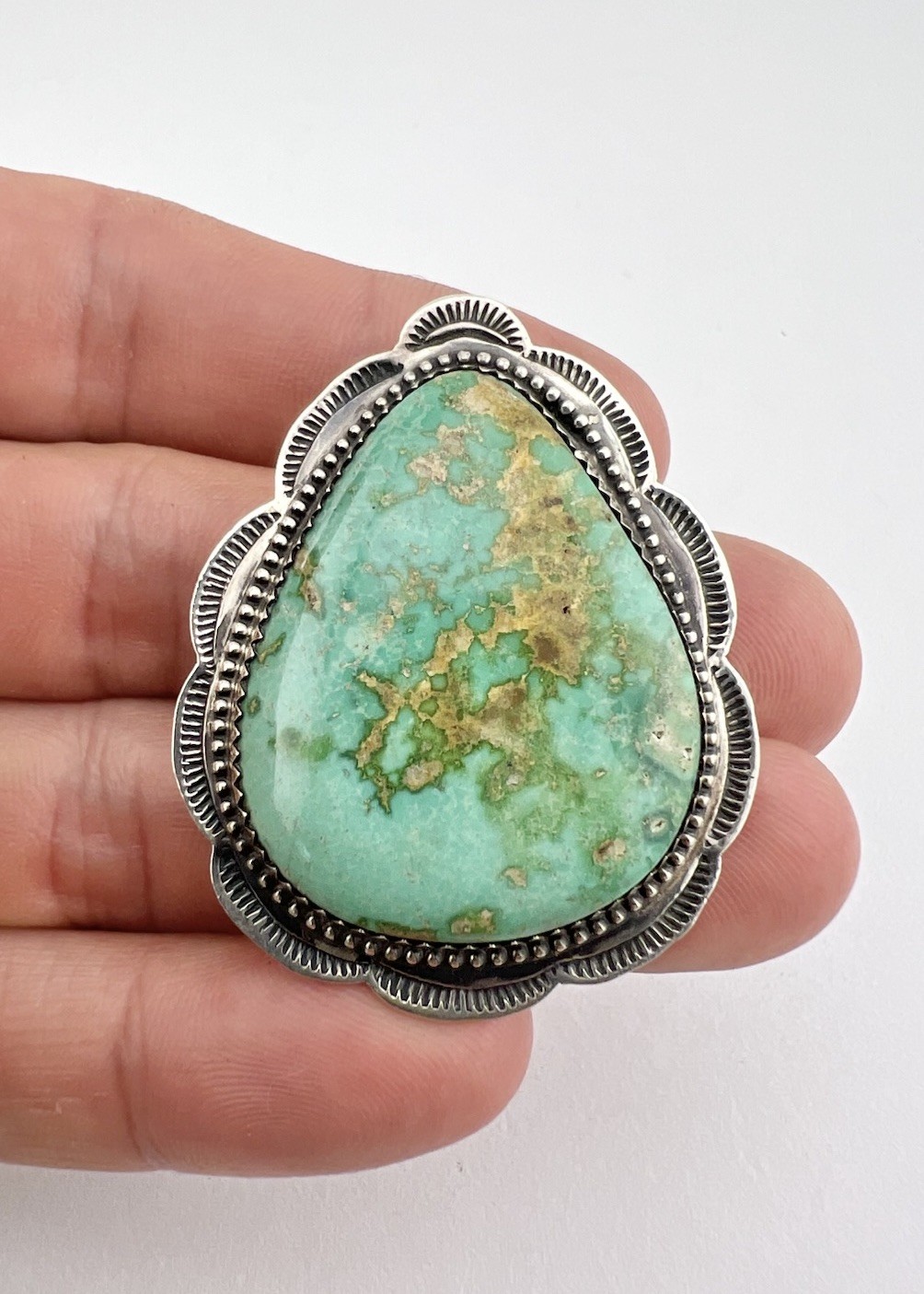 FEDERICO JIMENEZ Sterling Silver Royston Turquoise Stamped Hook Pendant