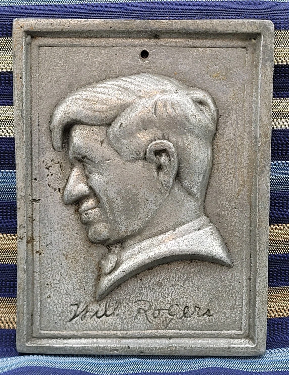 Antique Cast Metal Will Rogers Plaque Measures 3 7/16\