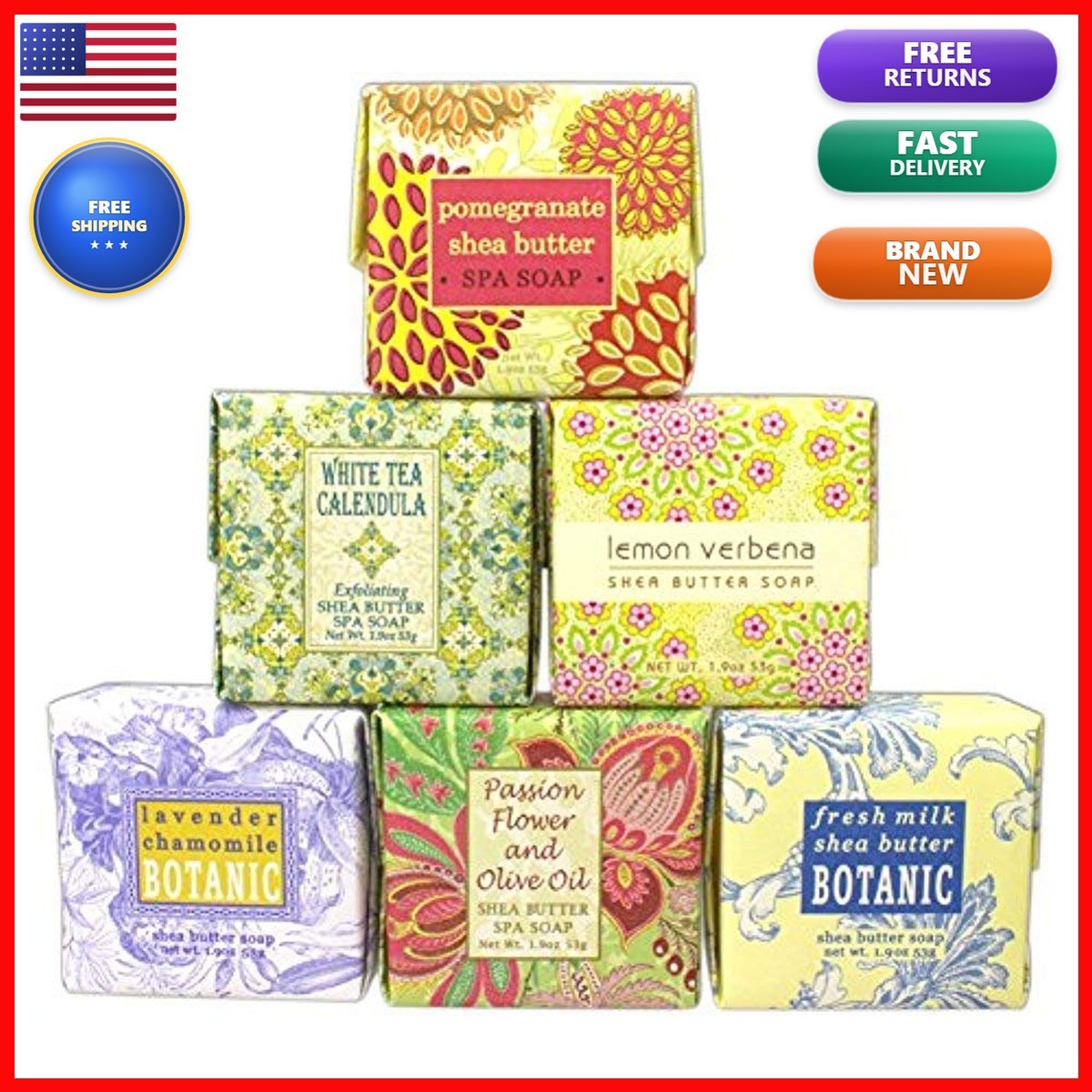 Greenwich Bay Trading Co. 6 Bundle 1.9oz Soaps - Fresh Milk, Lemon Verbena