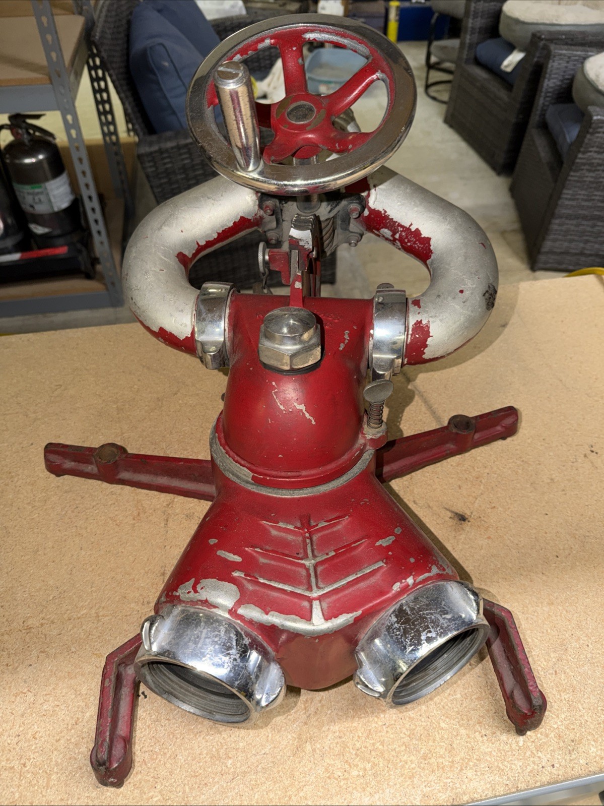 Vintage Akron Brass Dual Inlet Portable Fire Monitor Deck Gun Water Cannon
