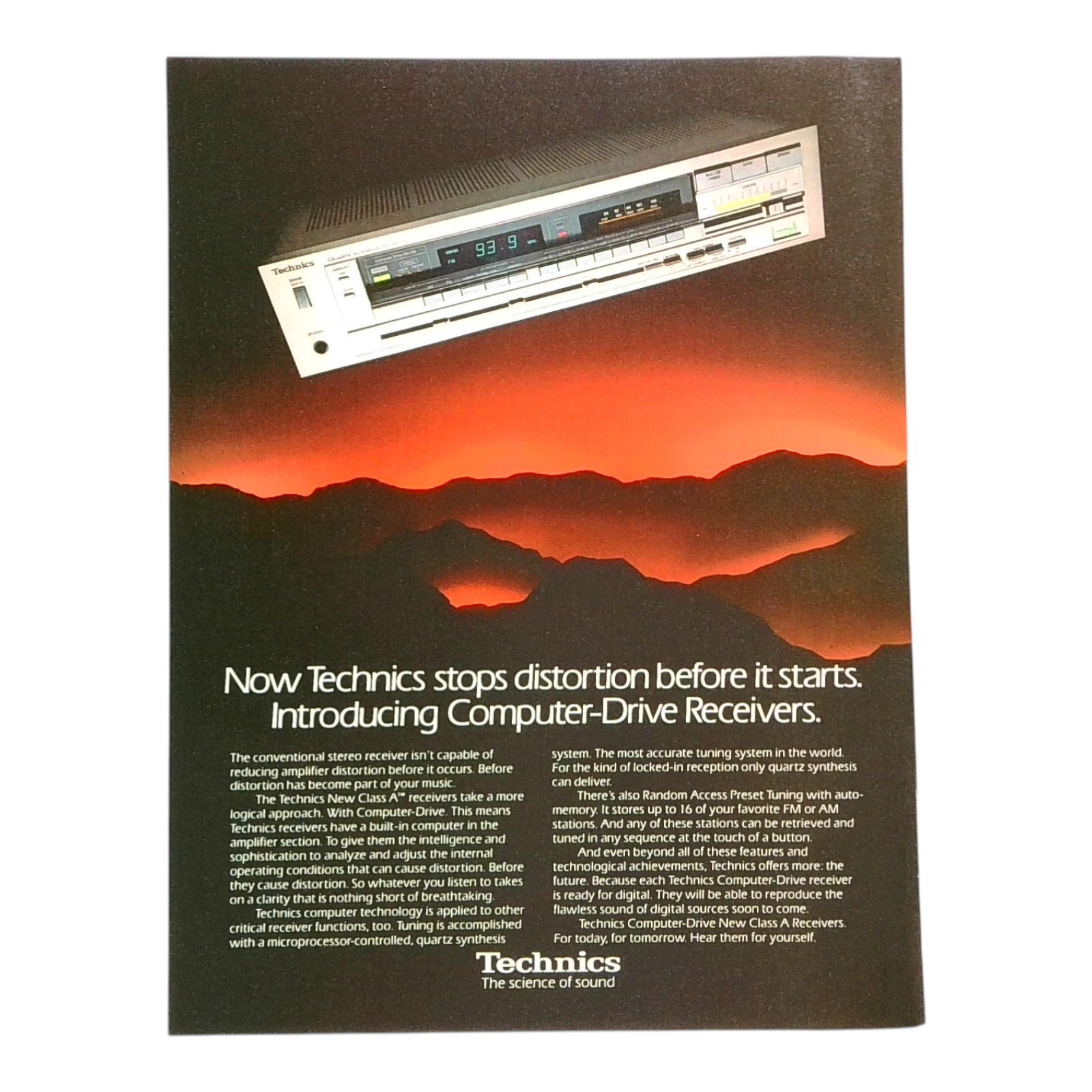 1980s Technics Computer-Drive Receiver Stereo Audio Print Ad Vintage TRUE