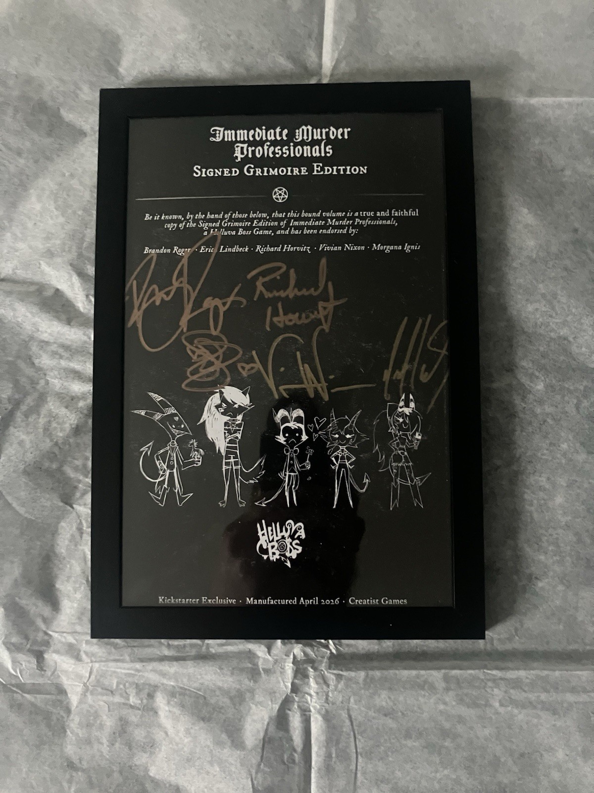 Helluva Boss Authentic Framed Signature Grimoire Edition Certificate Vivziepop